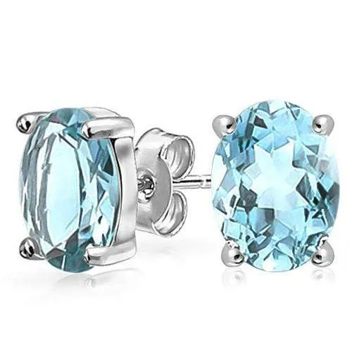 10K Solid White Gold Oval shape 5*7MM Natural Sky Blue Topaz Earring Studs