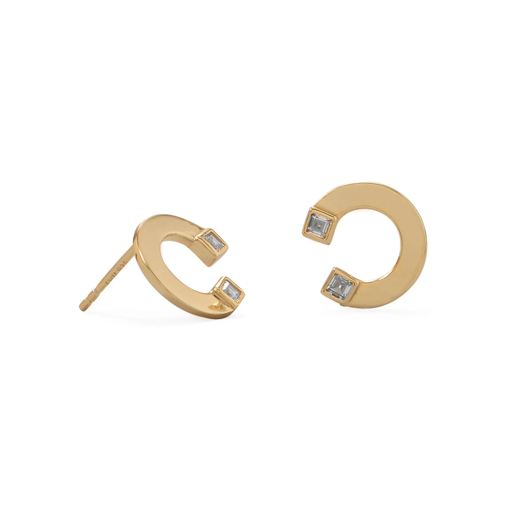 14 Karat Gold Plated "C" w/CZ Post Earrings Clearance Deal