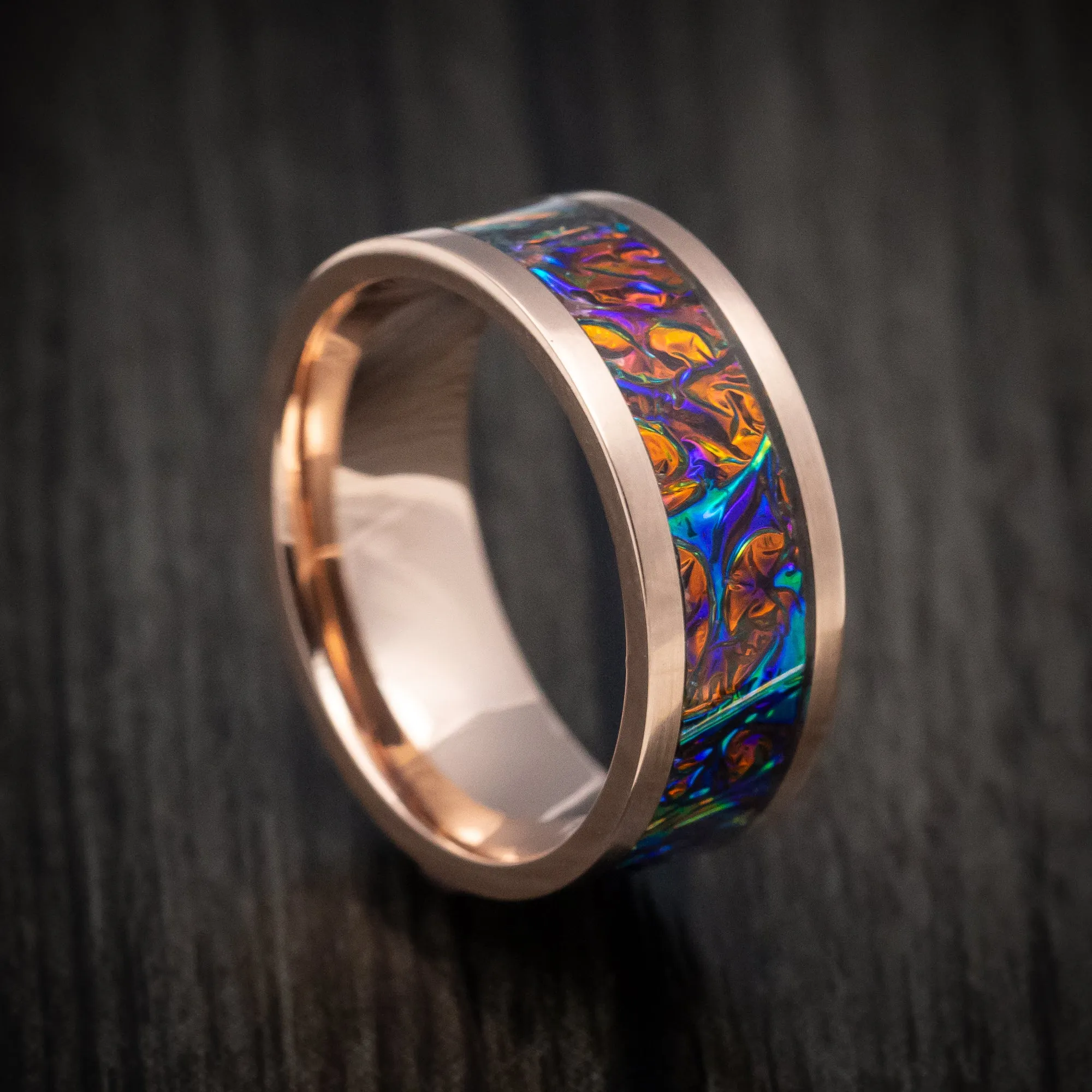 14K Gold and Dichrolam Inlay Men's Ring Custom Made Band