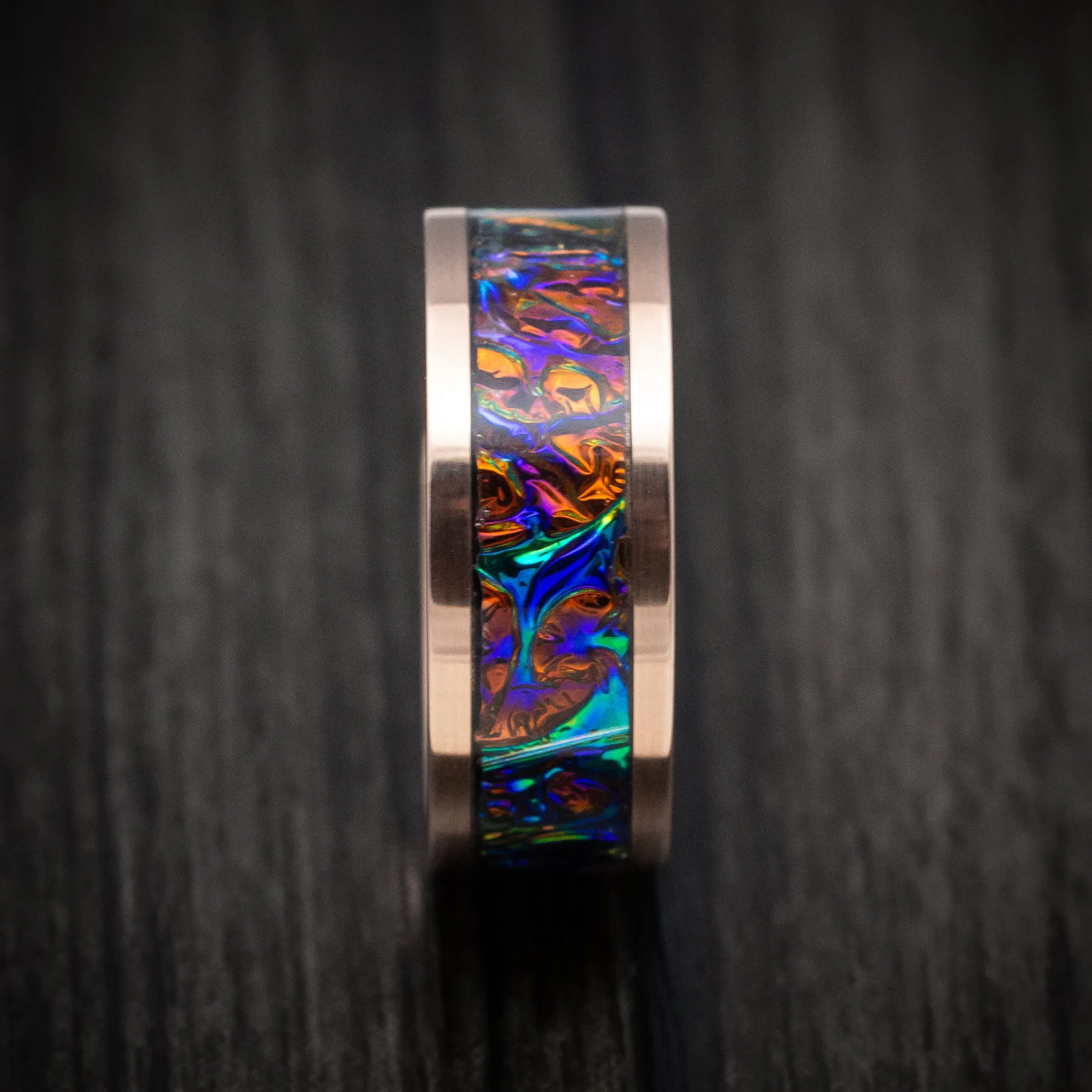 14K Gold and Dichrolam Inlay Men's Ring Custom Made Band