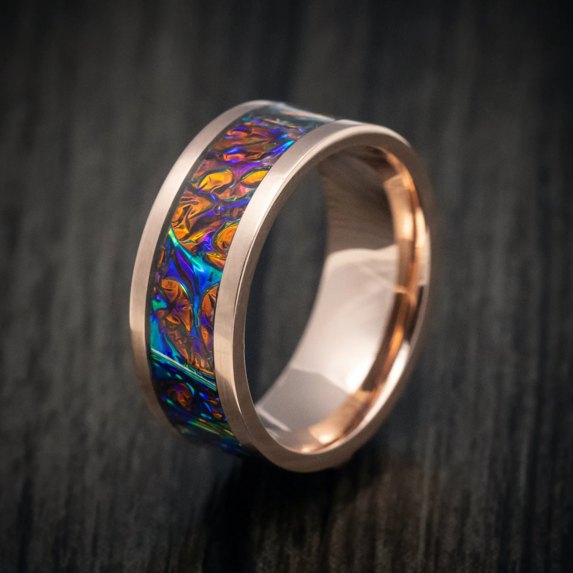 14K Gold and Dichrolam Inlay Men's Ring Custom Made Band