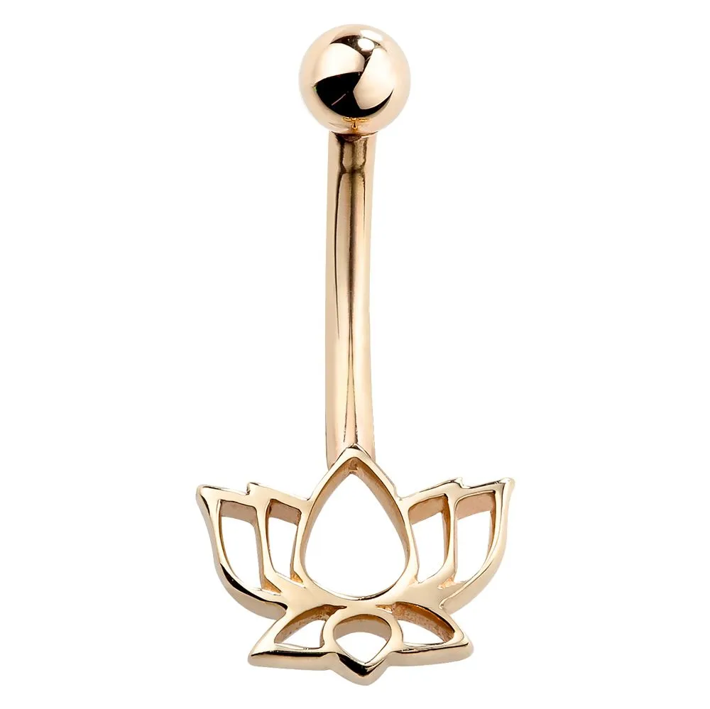 14K Solid Gold Lotus Flower Belly Bar