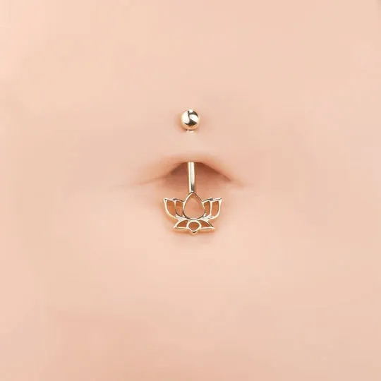 14K Solid Gold Lotus Flower Belly Bar