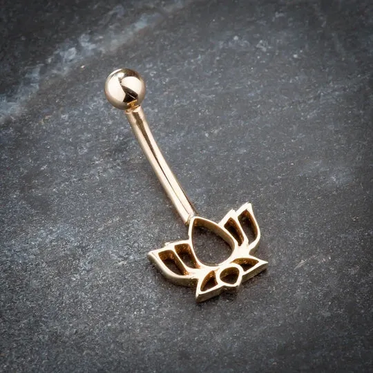 14K Solid Gold Lotus Flower Belly Bar