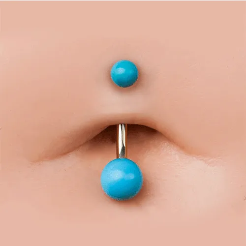 14K Solid White Gold Turquoise Navel Piercing Bars