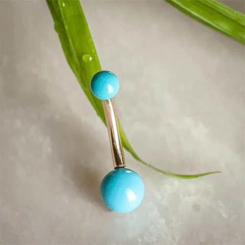 14K Solid White Gold Turquoise Navel Piercing Bars