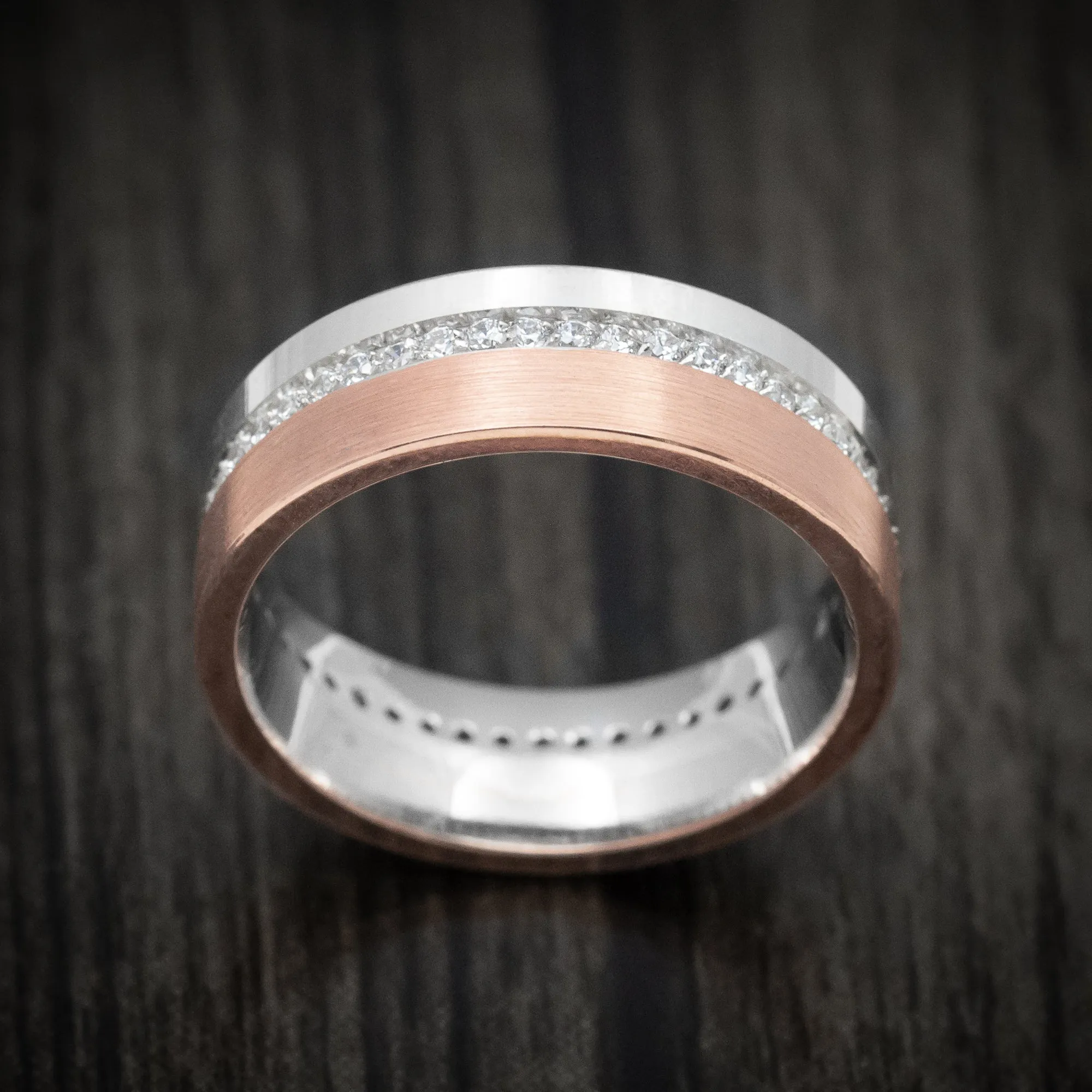 14K Two-Tone White and Rose Gold Men's Ring with Diamonds Custom Wedding Band