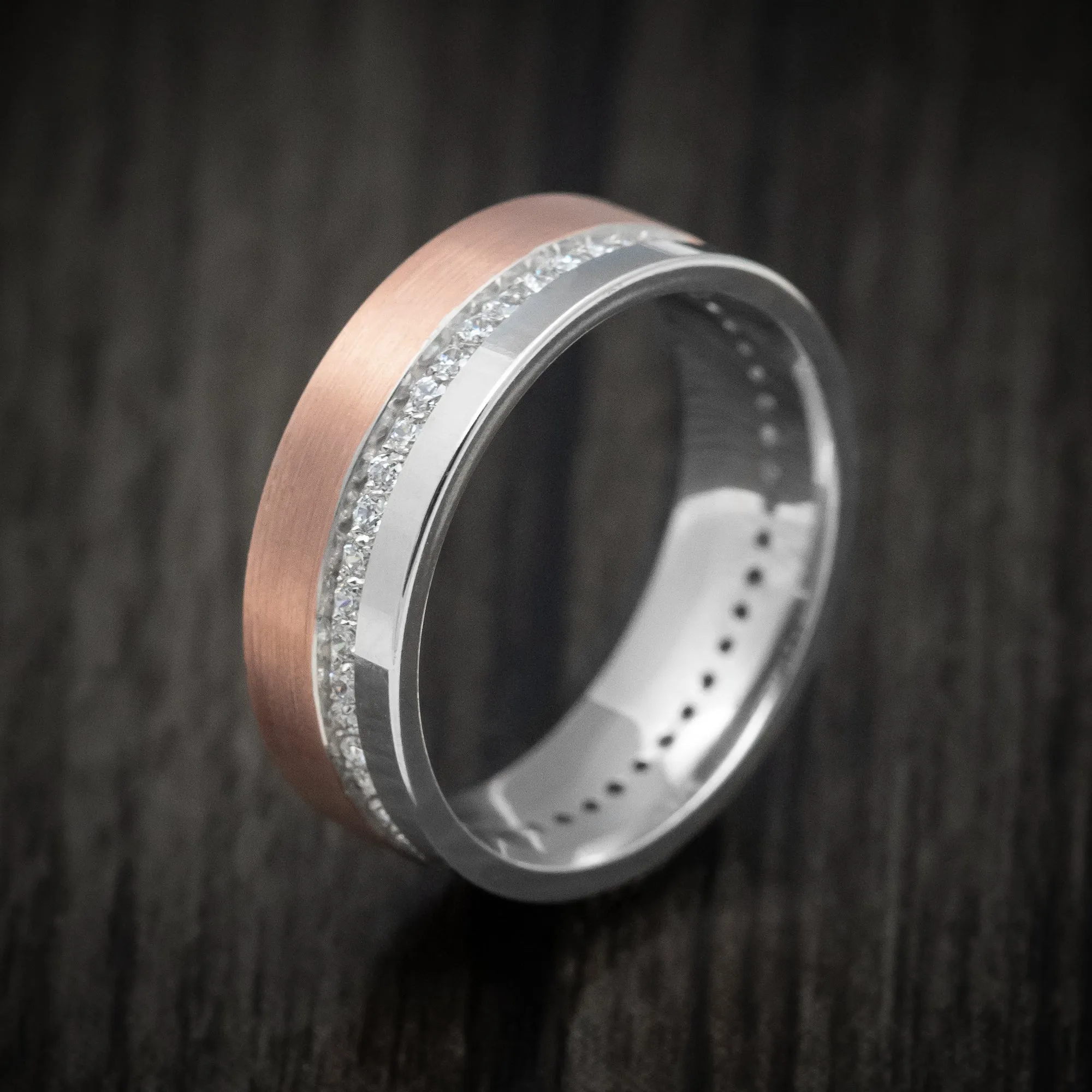 14K Two-Tone White and Rose Gold Men's Ring with Diamonds Custom Wedding Band