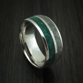 14K White Gold Meteorite and Malachite Men's Ring Custom Made