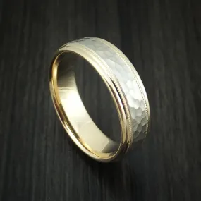 14k Yellow Gold and Hammered White Gold Band Custom Made Men's Ring