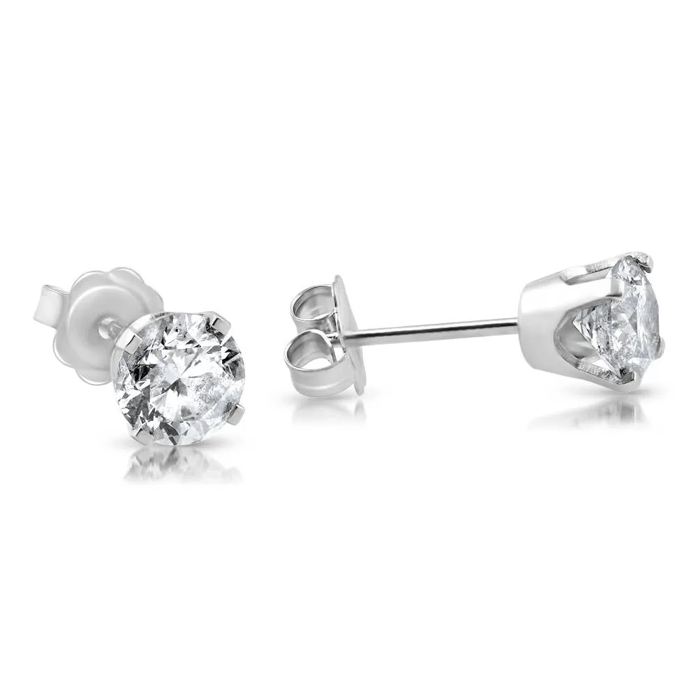 1/5Ct T.W. Round Cut Real Diamond Studs 14k White Gold Women's Earrings