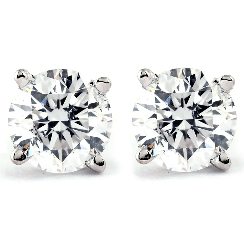 1/5Ct T.W. Round Cut Real Diamond Studs 14k White Gold Women's Earrings