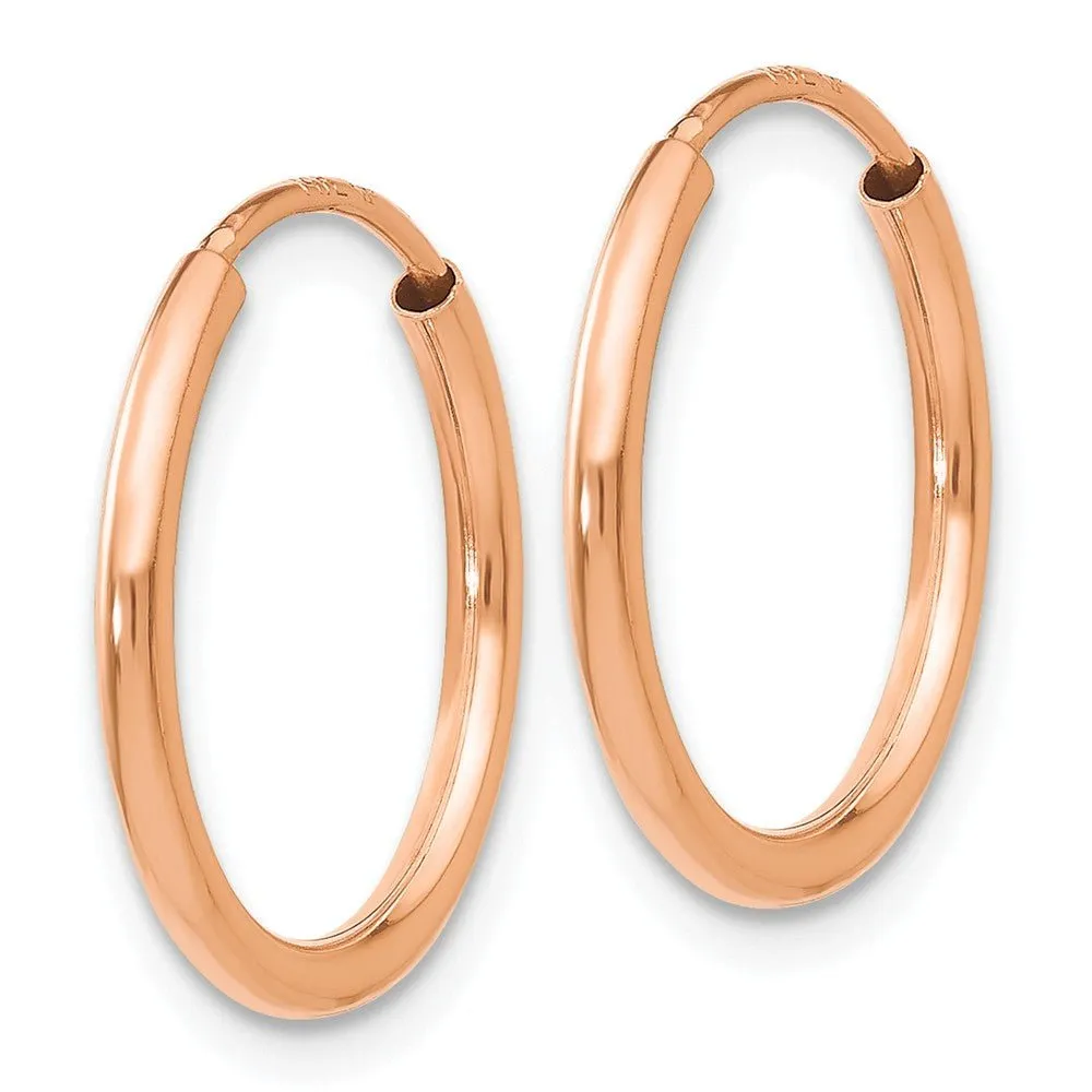 1.5mm x 15mm 14k Rose Gold Polished Endless Tube Hoop Earrings