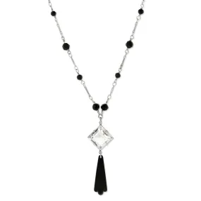 1928 Jewelry Black Bead Crystal Austrian Necklace 16"   3" Extender