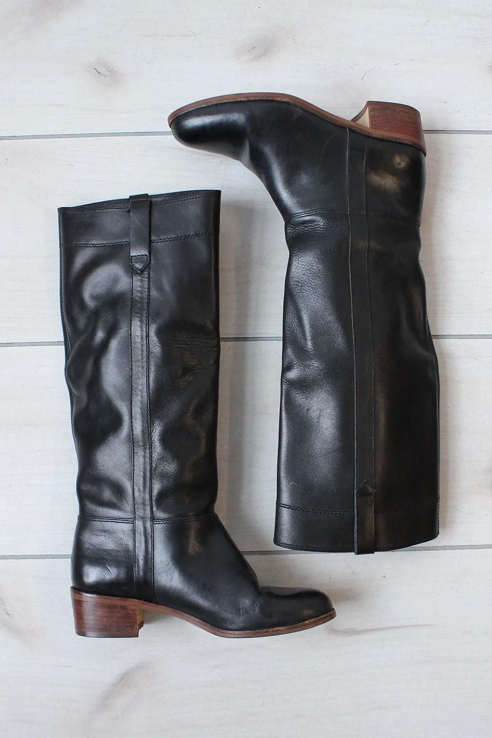 1970s Jet Leather Knee High Boots 6-6.5