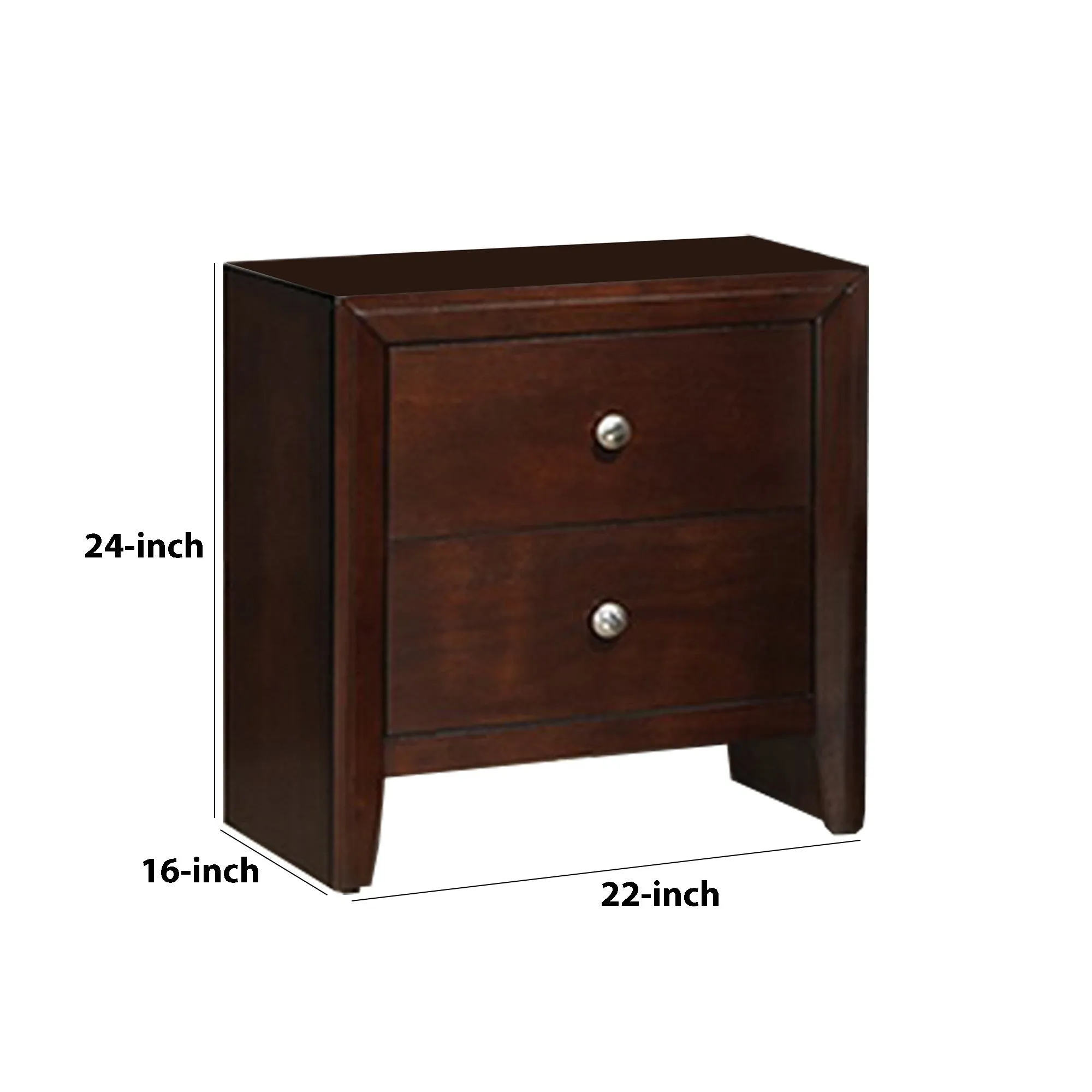 24 Inches 2 Drawer Wooden Nightstand With Metal Pulls Brown By Benzara