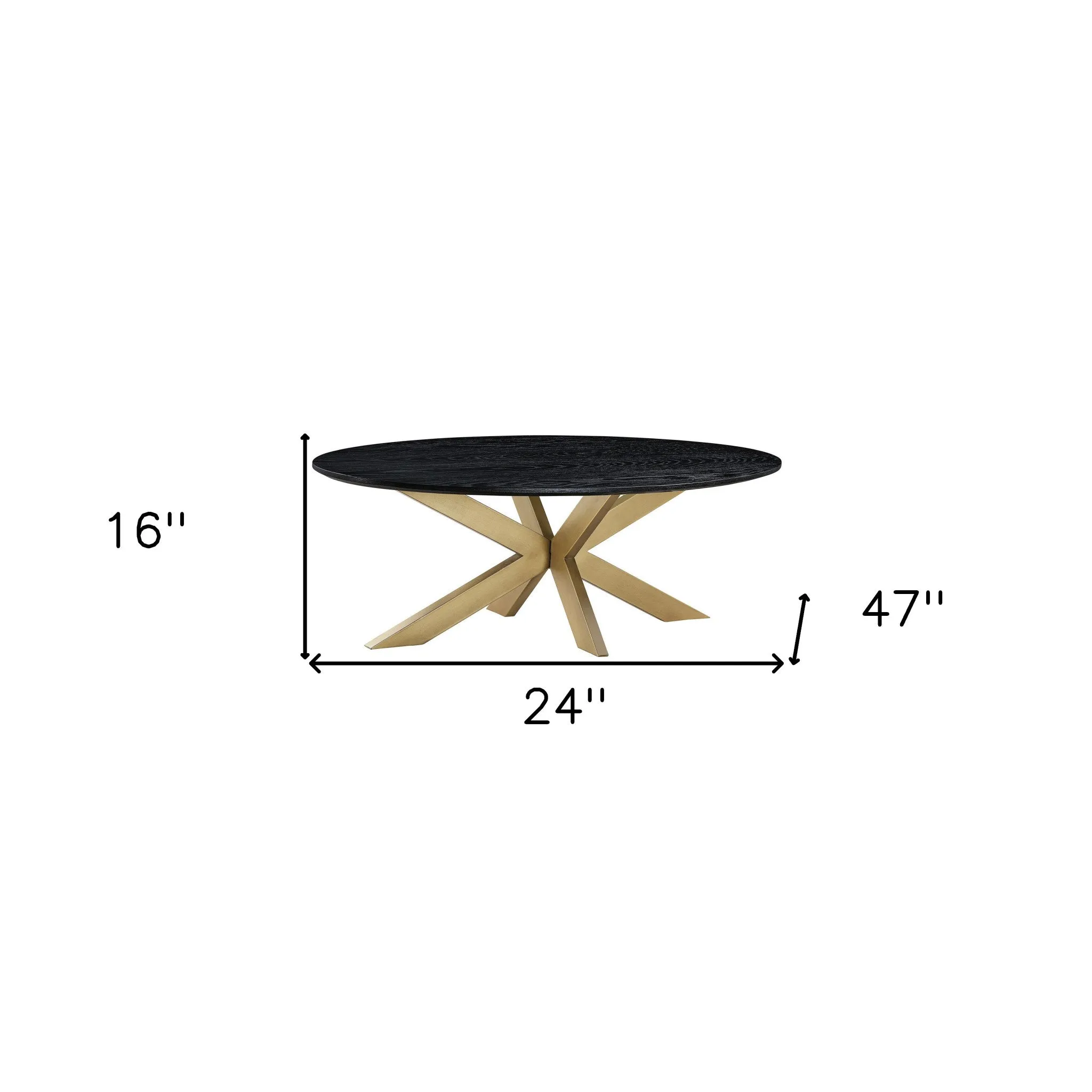 24" Black And Brass Solid Wood Oval Coffee Table By Homeroots