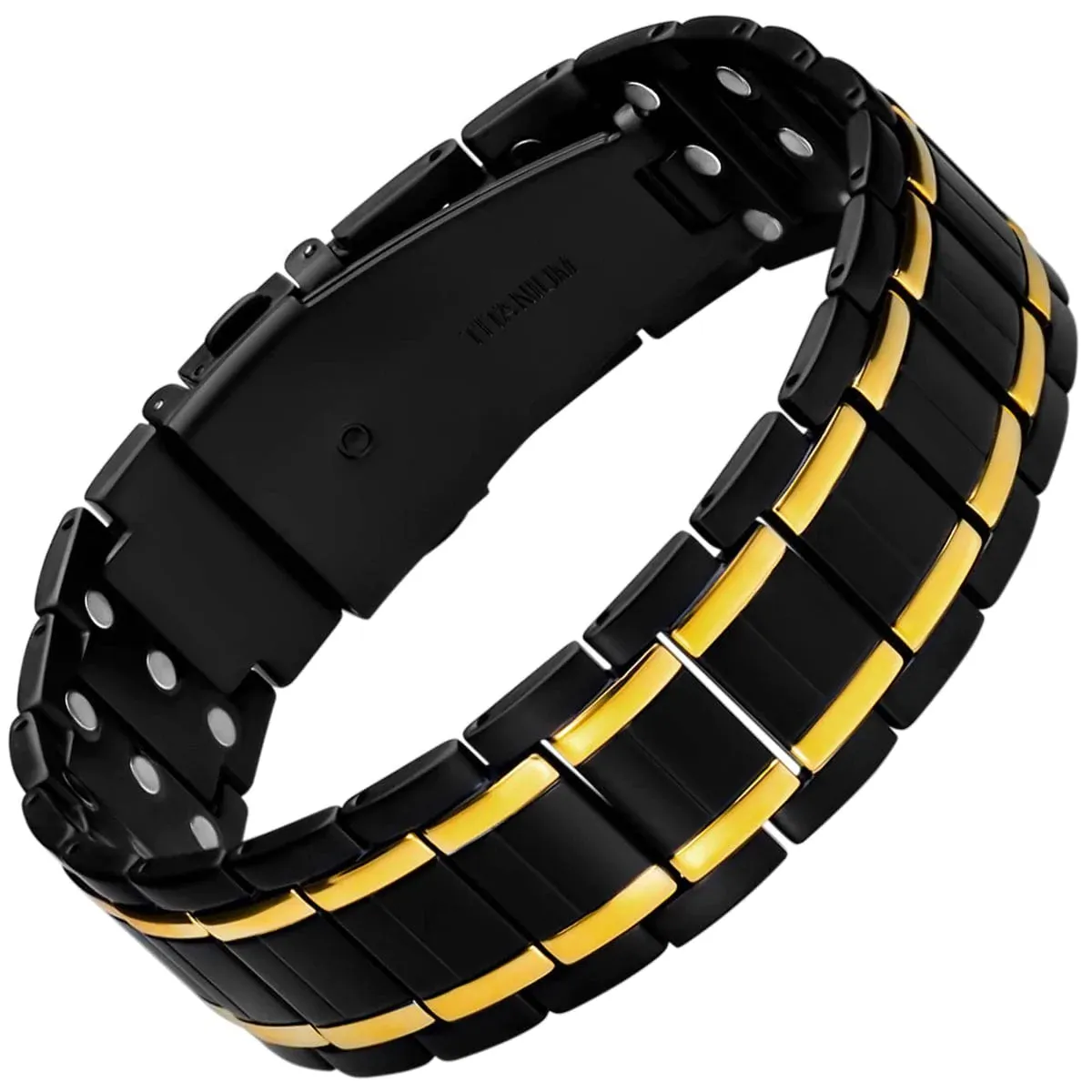 3x Strength Titanium Magnetic Bracelet for Men (Black & Gold)