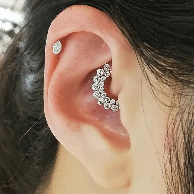 4mm Scalloped Marquise Diamond Threaded Stud by Maria Tash in 14K Rose Gold. Flat Stud.