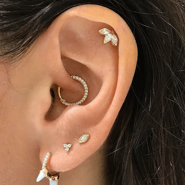 4mm Scalloped Marquise Diamond Threaded Stud by Maria Tash in 14K Rose Gold. Flat Stud.