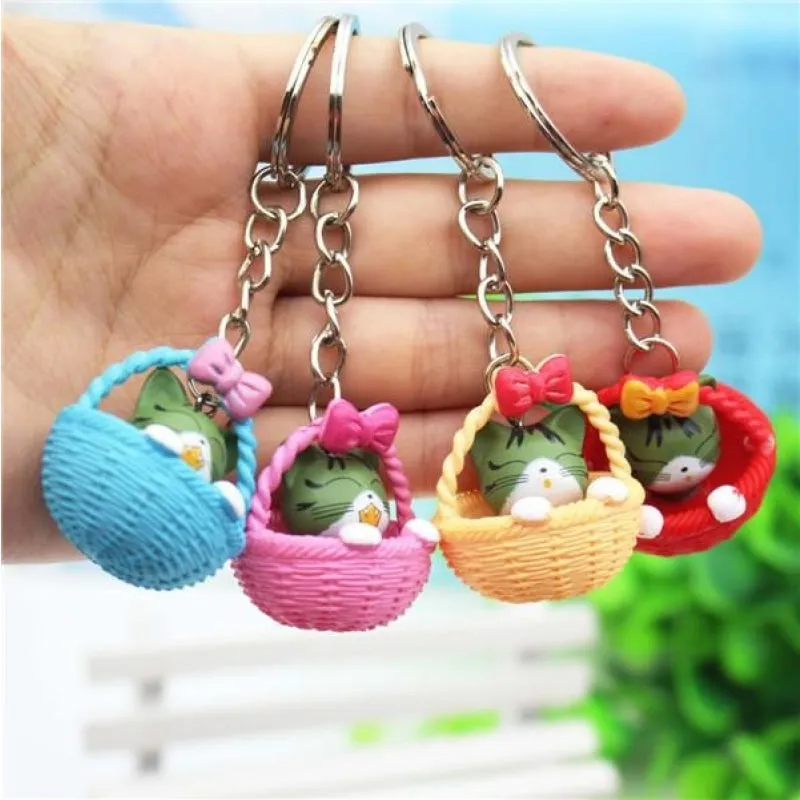 4Pcs/Lots Random Mixed Color Cute Cartoon Basket and Cat Key Rings