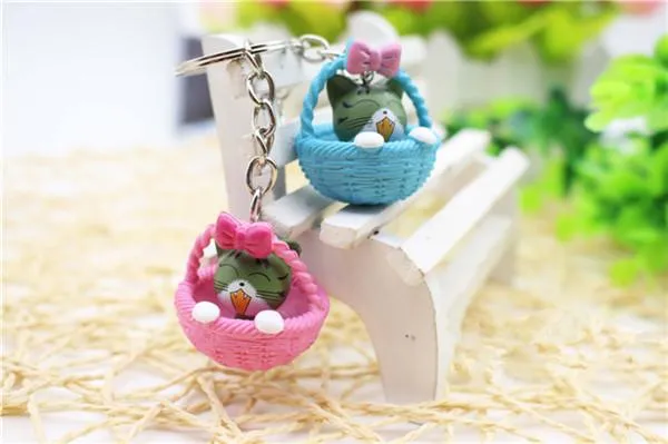 4Pcs/Lots Random Mixed Color Cute Cartoon Basket and Cat Key Rings