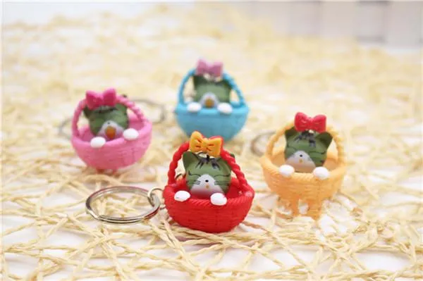 4Pcs/Lots Random Mixed Color Cute Cartoon Basket and Cat Key Rings