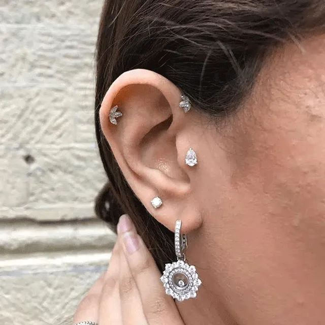 6x4mm Diamond Pear Threaded Stud Earring with 2.5mm Diamond Flat Stud Backing by Maria Tash in 14K Rose Gold