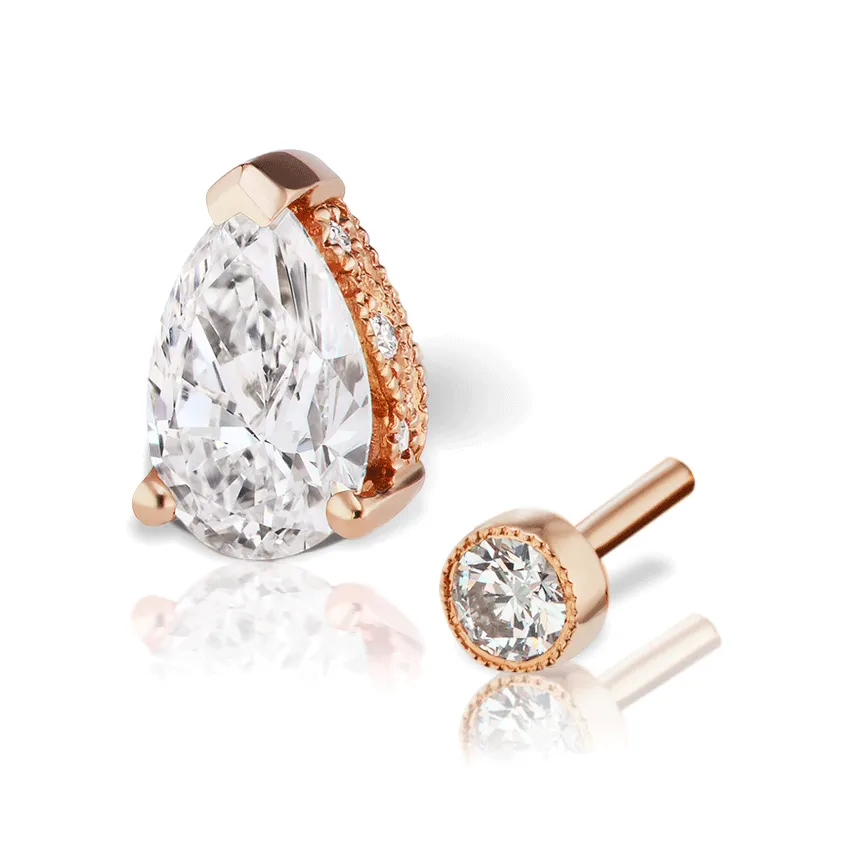 6x4mm Diamond Pear Threaded Stud Earring with 2.5mm Diamond Flat Stud Backing by Maria Tash in 14K Rose Gold