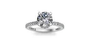 7.0mm (1.20ct) Rañe ForeverOne Round Moissanite Four Prong Diamond Underhalo Engagement Ring 14K Gold MOENG069