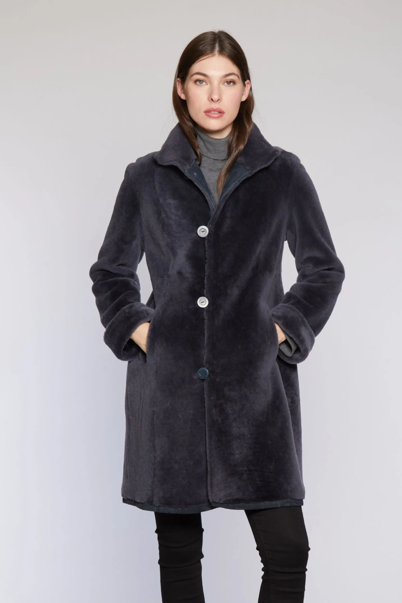 #9205 Fitted Reversible Spanish Merino Shearling Coat Reduced  $890