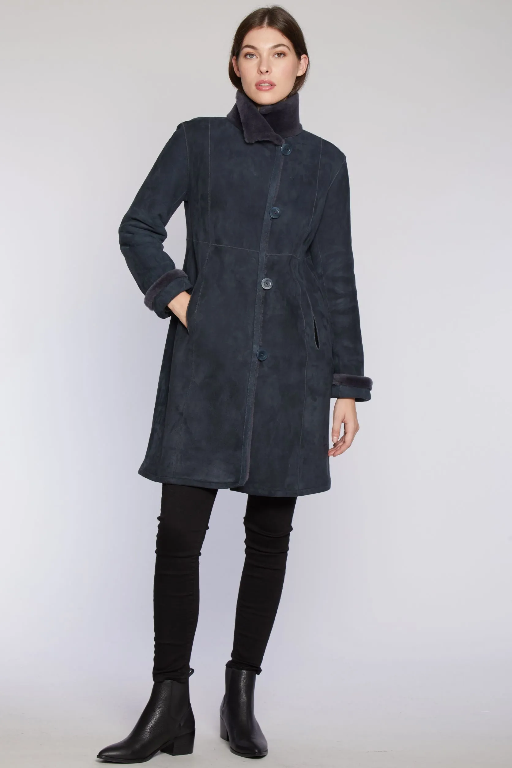 #9205 Fitted Reversible Spanish Merino Shearling Coat Reduced  $890