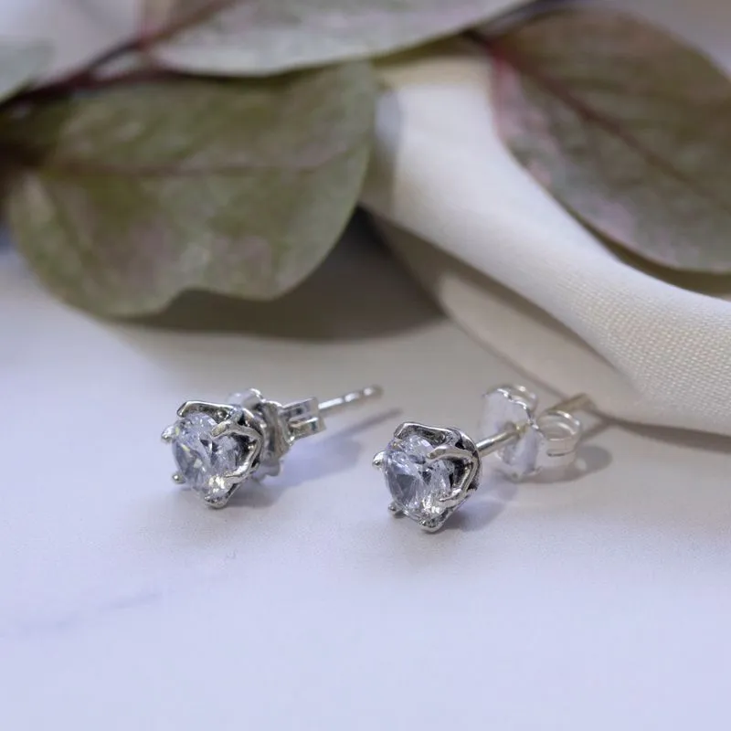 925 Silver White CZ Studs - Dec Birthstone, Handmade Gift