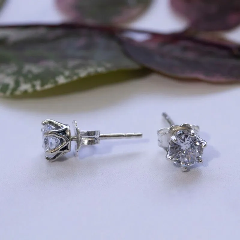 925 Silver White CZ Studs - Dec Birthstone, Handmade Gift