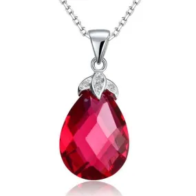 925 Sterling Solid Silver Tear Drop High Quality Fuchsia Crystal Pendant Necklace MXFN8021