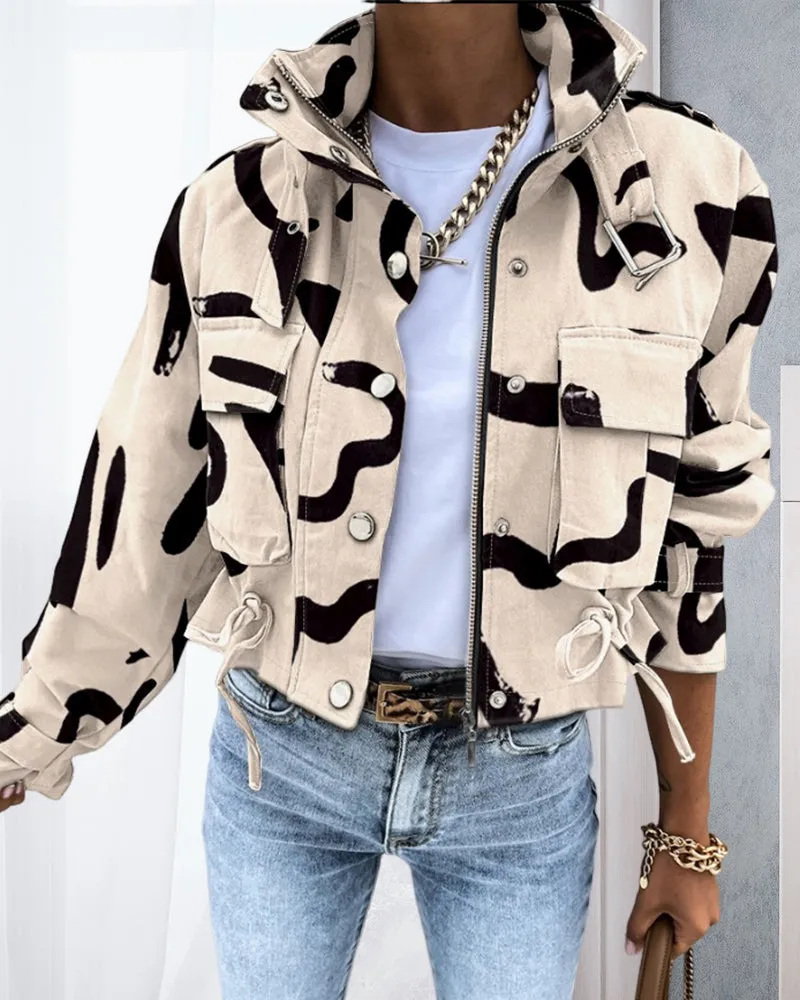 Abstract Print Zip-Up Coat