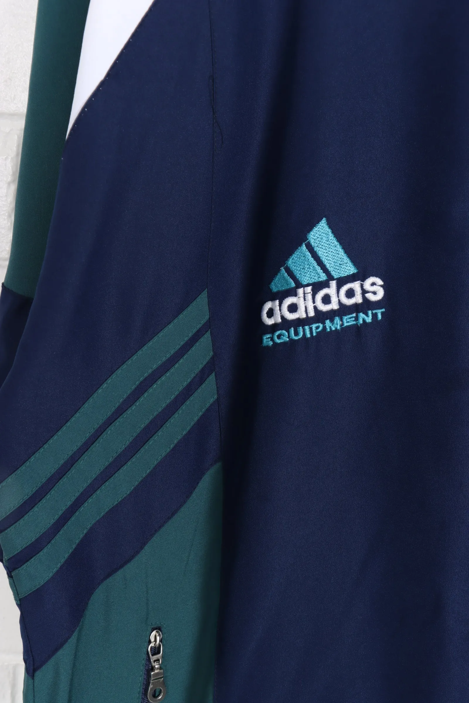 ADIDAS EQUIPMENT Teal & Navy Full Zip Embroidered Windbreaker (XXL)