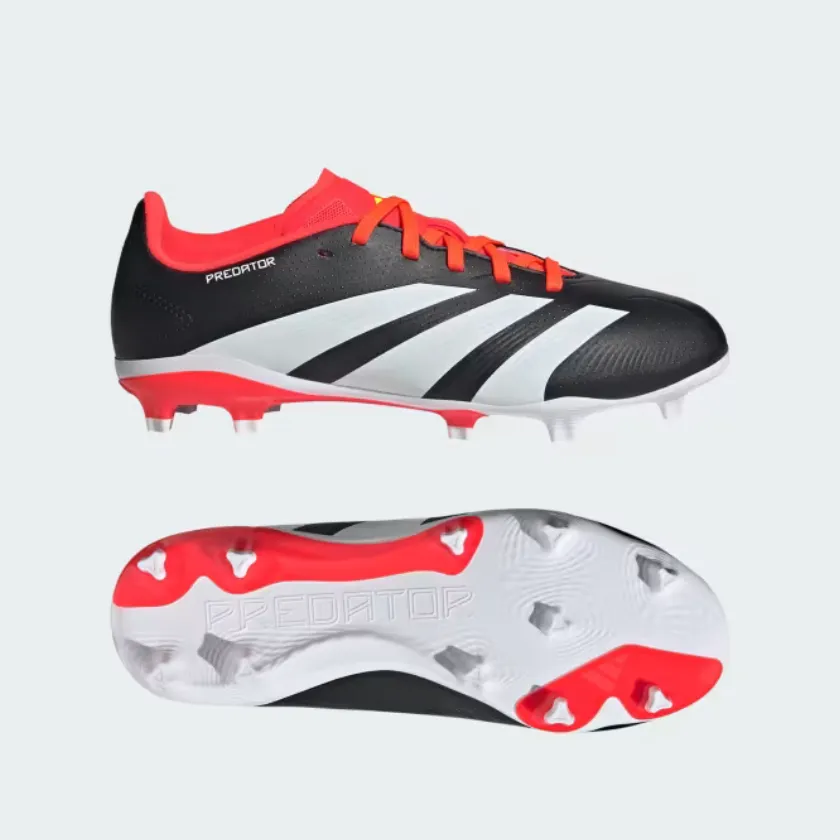 Adidas Predator 24 League Firm Ground Soccer Kids Unisex Shoes (4-7Year) -Core Black/Cloud White/Solar Red