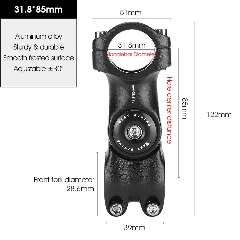 Adjustable Bicycle Handlebar Stem Variable 60 Degree Angle Riser MTB Road Bike Front Fork Stem Adapter 25.4/31.8MM