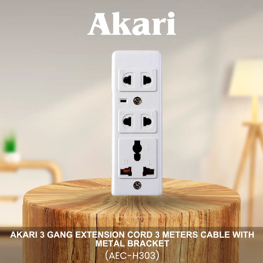 Akari 3 Gang Extension Cord  3 Meters Cable with Metal Bracket (AEC-H303)