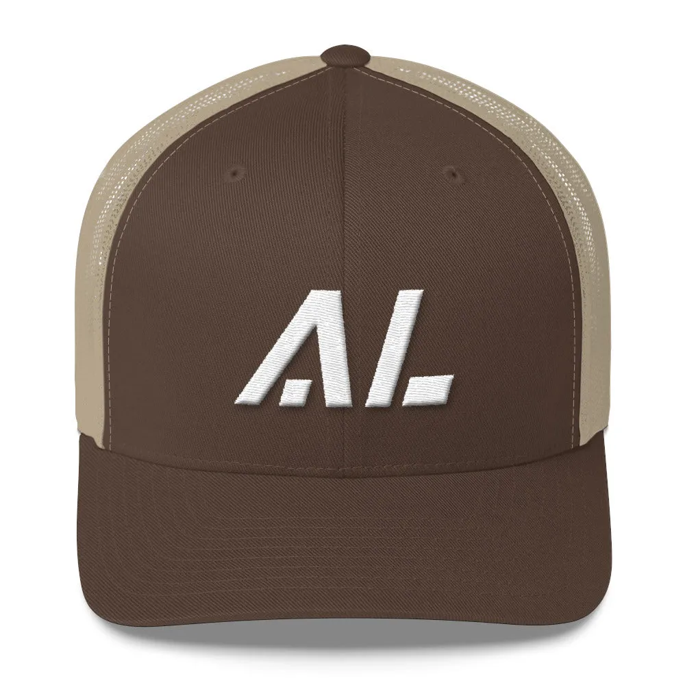 Alabama - Mesh Back Trucker Cap - White Embroidery - AL - Many Hat Color Options Available