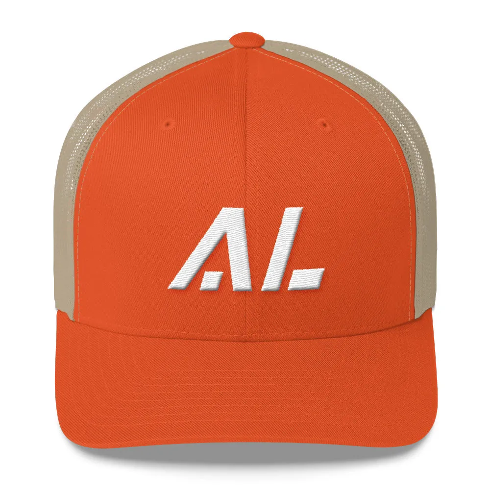 Alabama - Mesh Back Trucker Cap - White Embroidery - AL - Many Hat Color Options Available