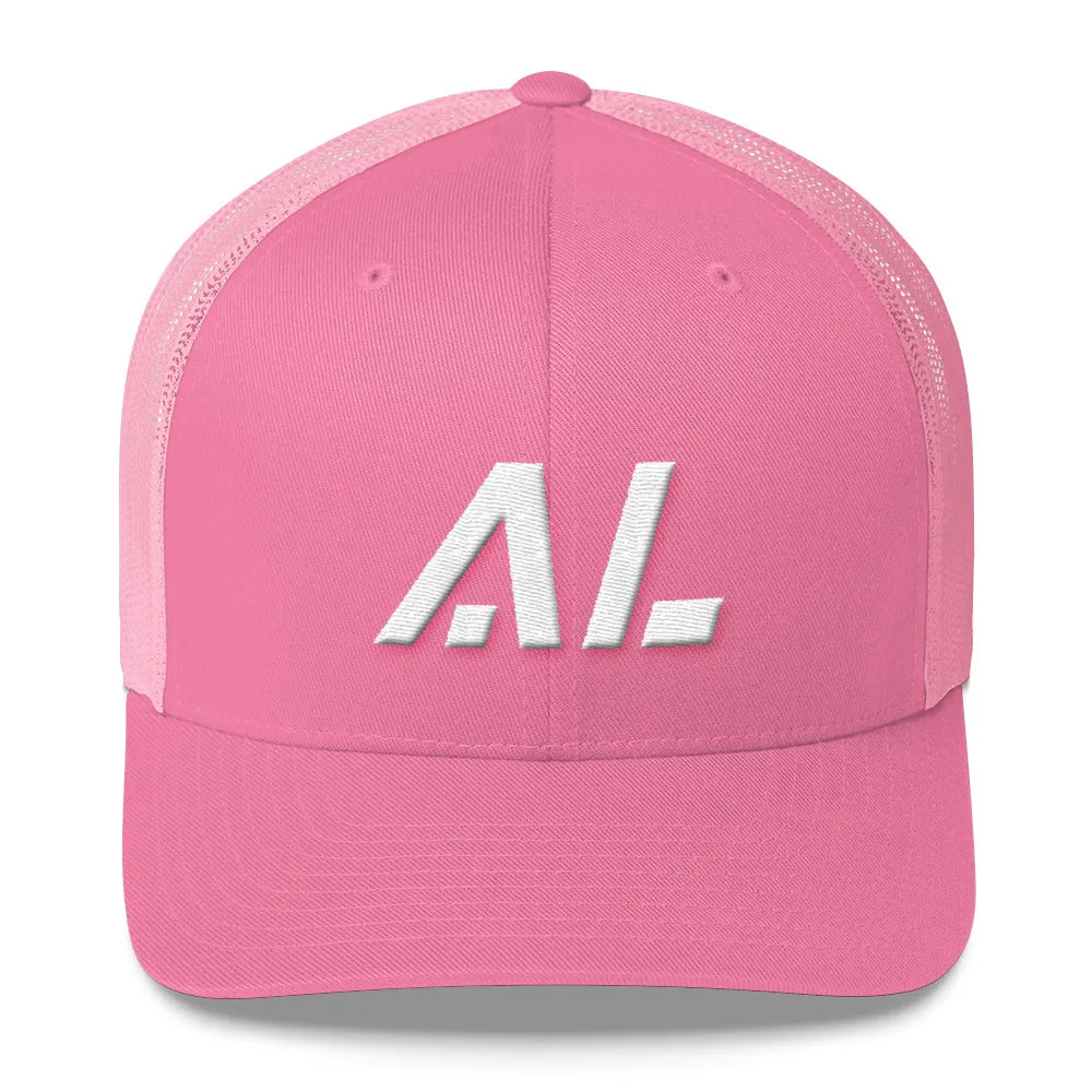 Alabama - Mesh Back Trucker Cap - White Embroidery - AL - Many Hat Color Options Available