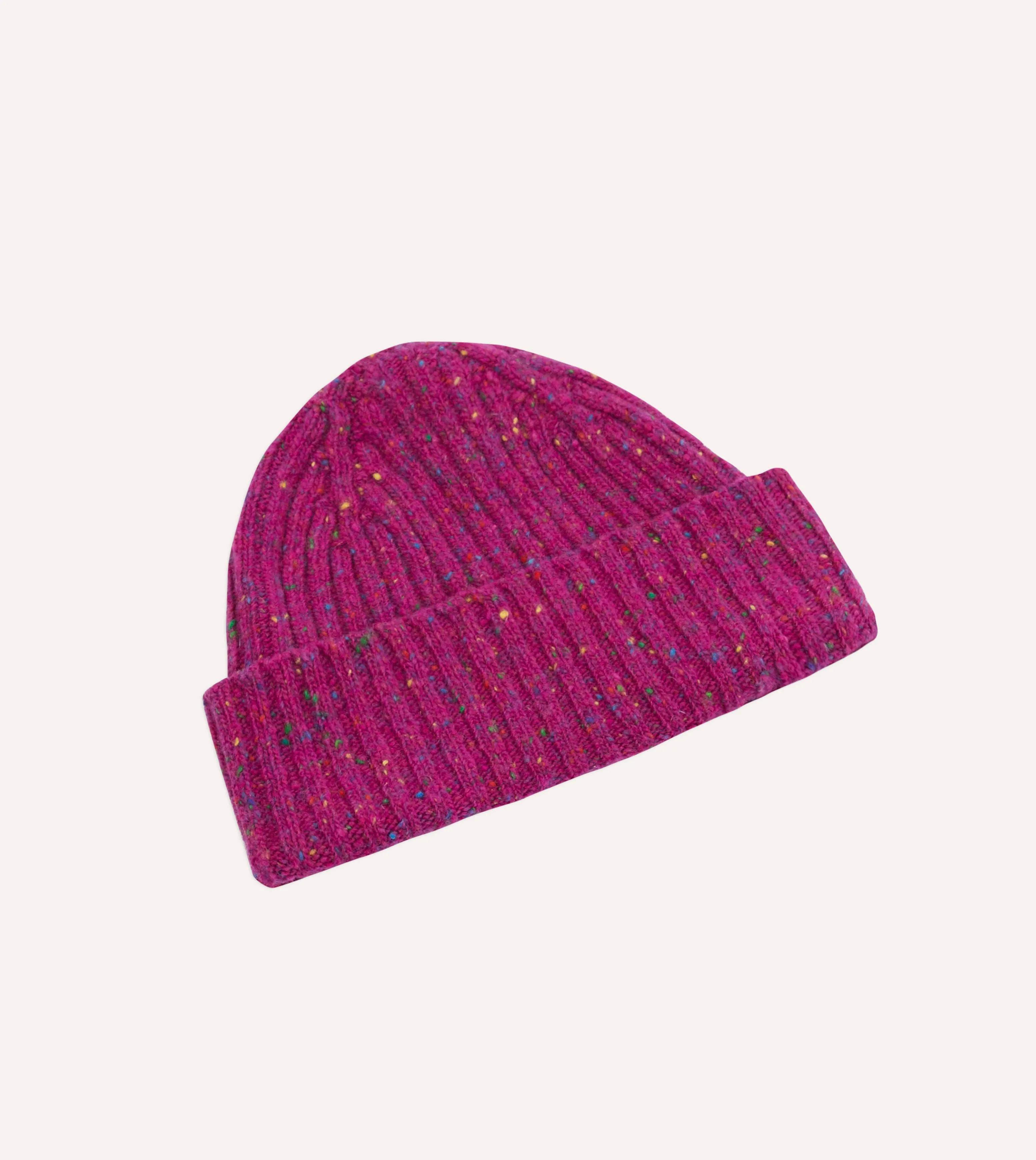 ALD / Drake's Fuchsia Donegal Ribbed Knit Beanie