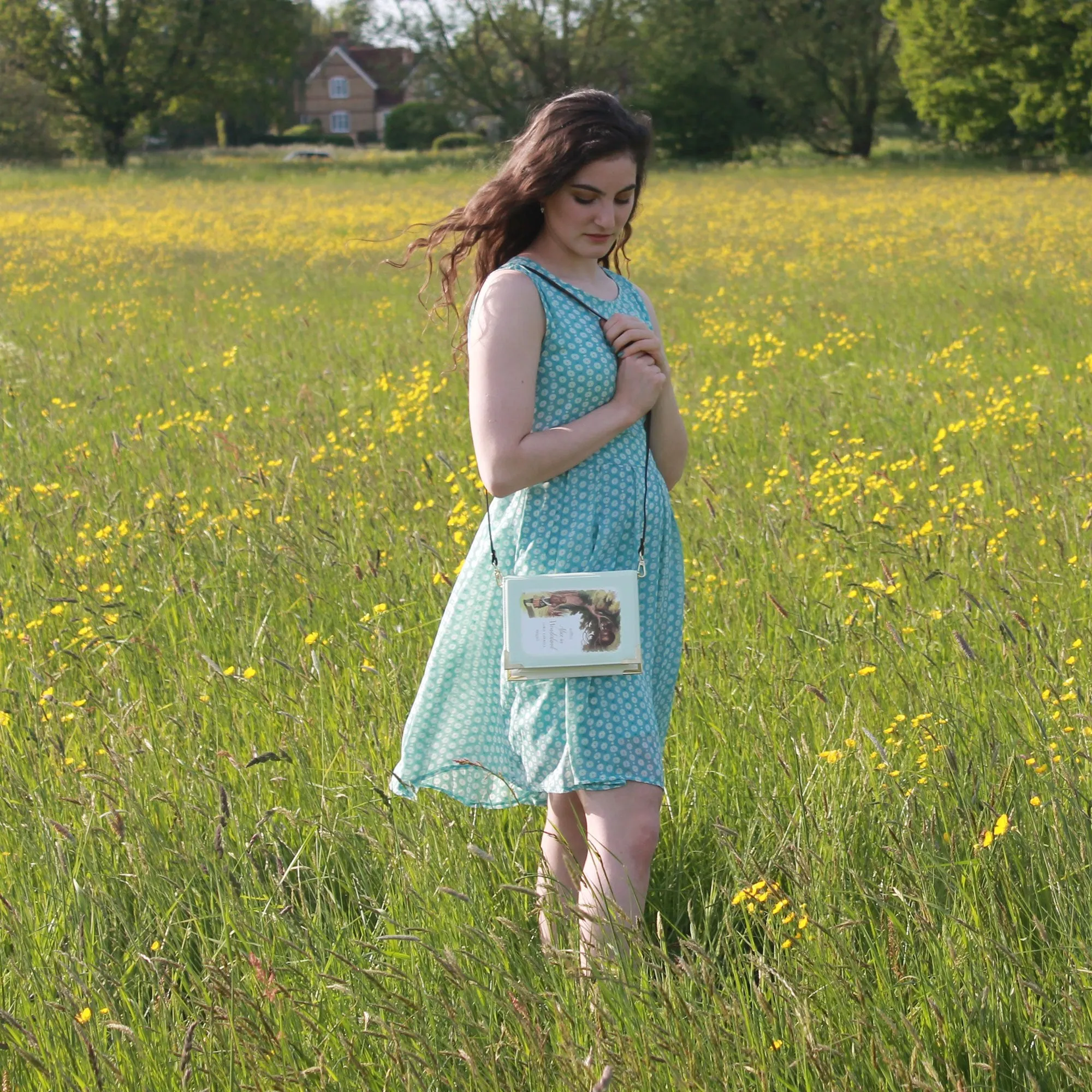 Alice in Wonderland Original Turquoise Book Handbag Crossbody Purse