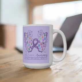 All Cancer Awareness Filigree Butterfly (Lavender) Mug (15oz) (Dual Sided-Design)