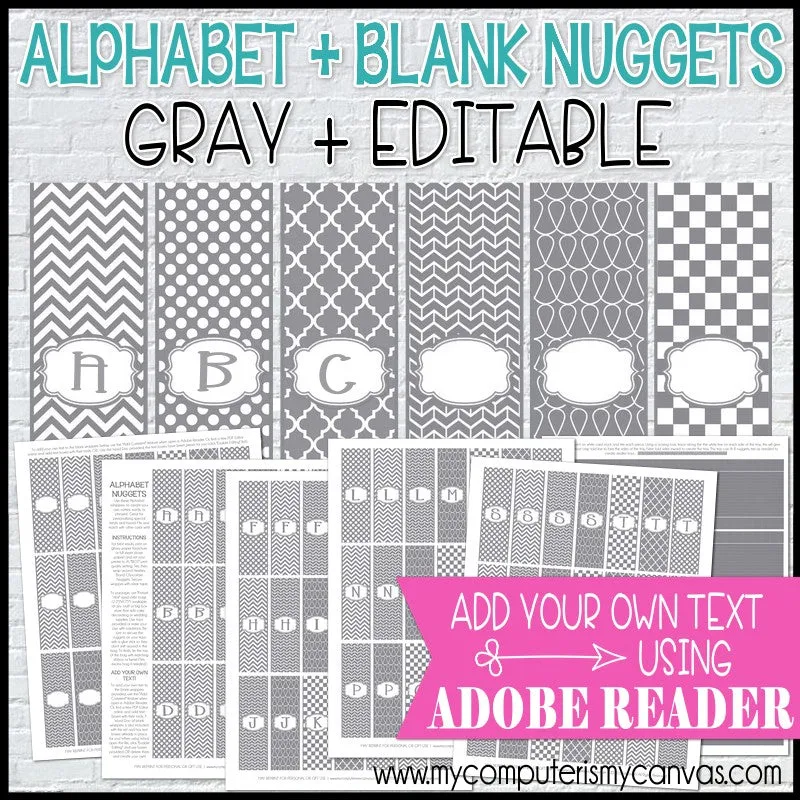 Alphabet   BLANK Nugget Wrappers {GRAY} PRINTABLE