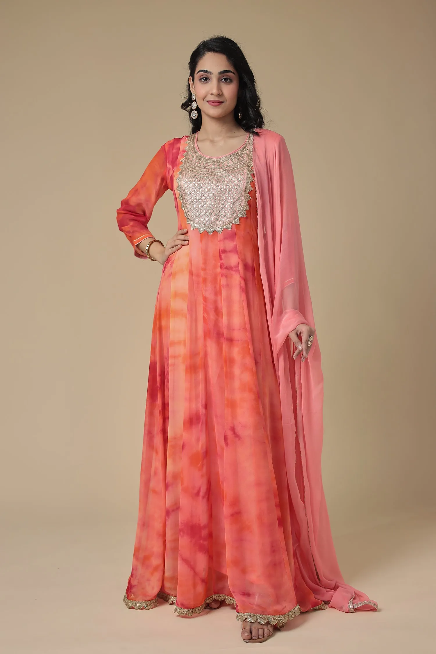 Anarkali Tie & Dye Georgette Suit Embroidered with Dori work