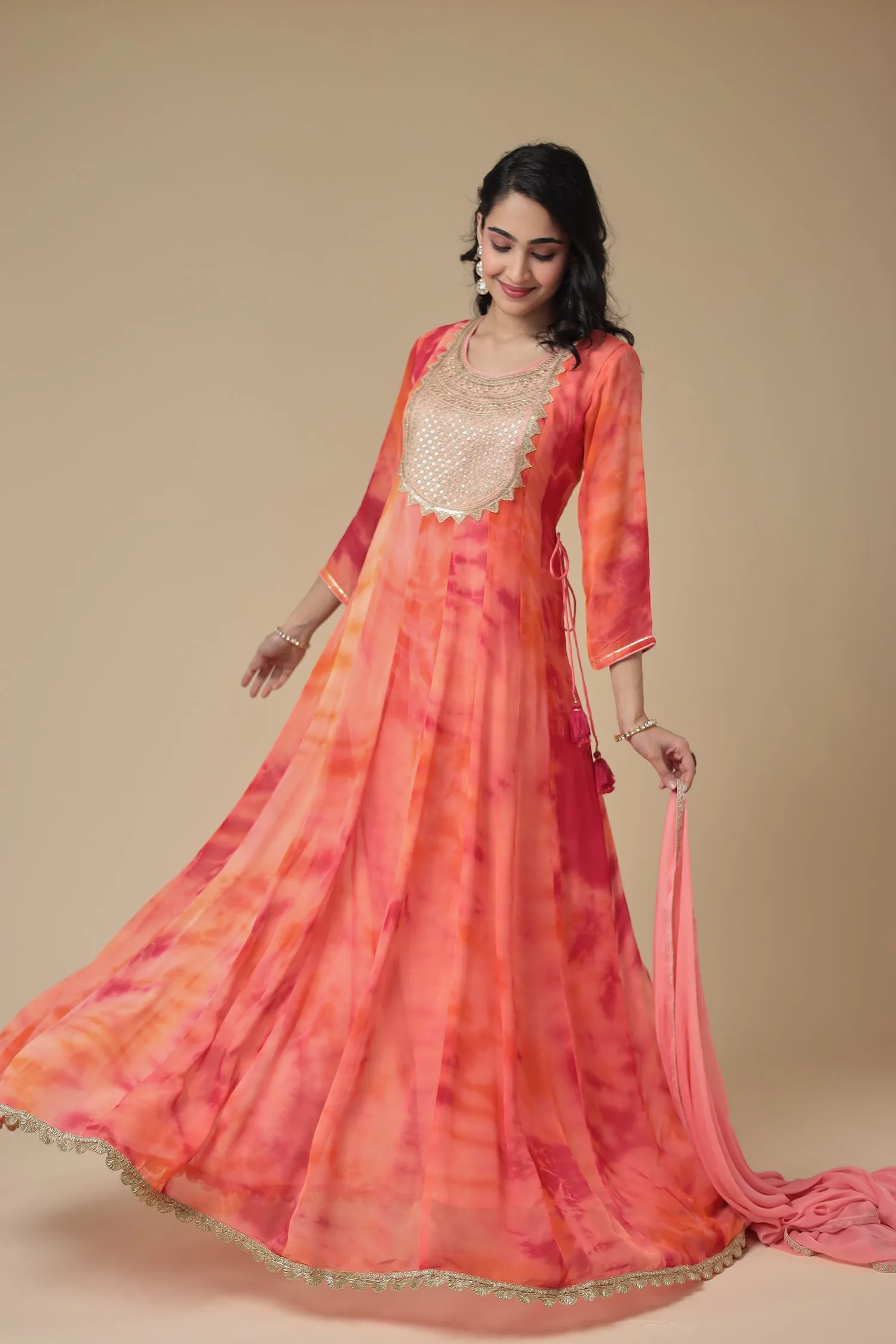 Anarkali Tie & Dye Georgette Suit Embroidered with Dori work