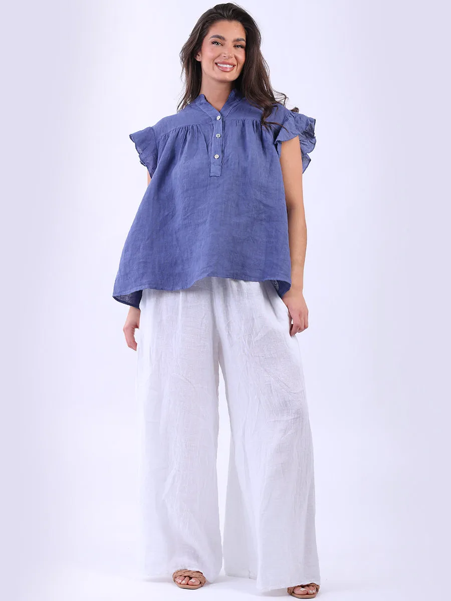 Anne   Kate Italian Linen Lagenlook Ruffle Blouse